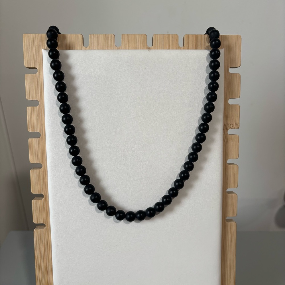 David Sigal Signed Black Matte Onyx Necklace With 925 Clasp